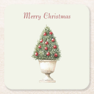 Pomegranate Tree Christmas Square Paper Coaster