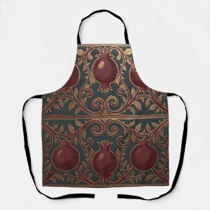 Pomegranate Vine Pattern Dark Green Gold Ornate Apron