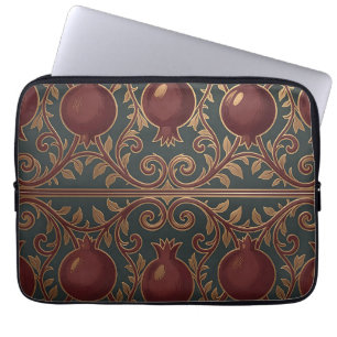 Pomegranate Vine Pattern Dark Green Gold Ornate Laptop Sleeve