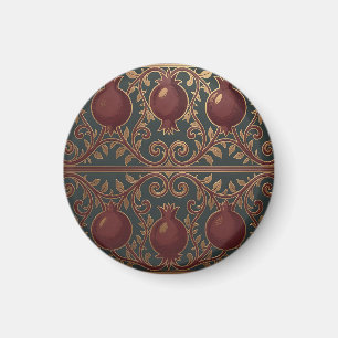 Pomegranate Vine Pattern Dark Green Gold Ornate Magnet