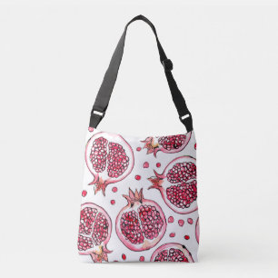 Pomegranate watercolor and ink pattern crossbody bag