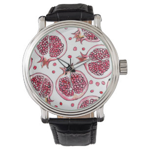 Pomegranate watercolor and ink pattern watch