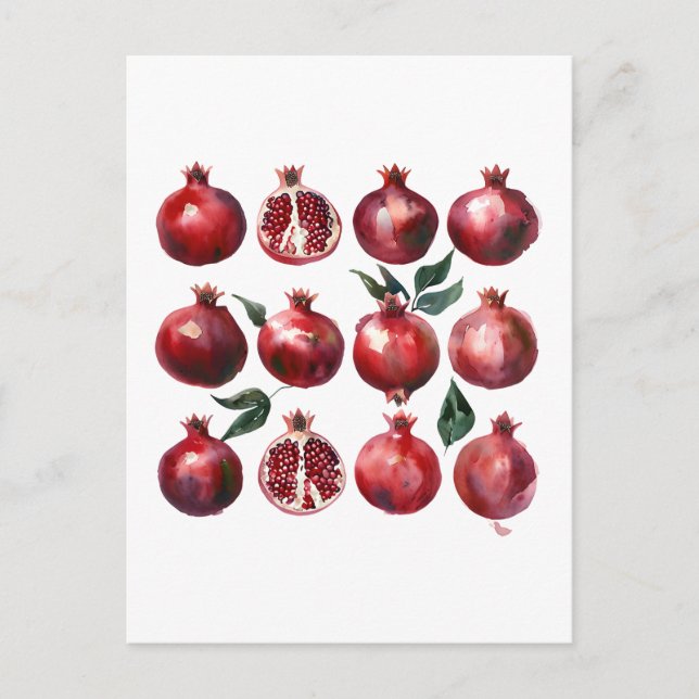 Pomegranate Watercolor Art Postcard (Front)