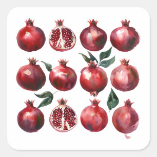 Pomegranate Watercolor Art Square Sticker