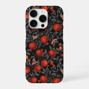 Pomegranates and Bella Moths in red and grey iPhone 16 Pro Case