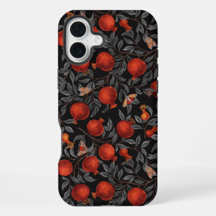 Pomegranates and Bella Moths in red and grey iPhone 16 Plus Case