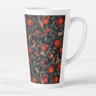 Pomegranates and Bella Moths in red and grey Latte Mug