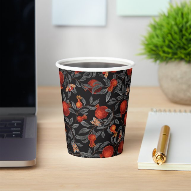 Pomegranates and Bella Moths in red and grey Paper Cups (Insitu)