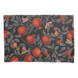 Pomegranates and Bella Moths in red and grey Pillowcase