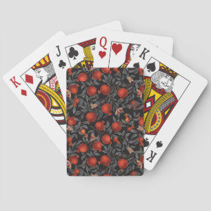 Pomegranates and Bella Moths in red and grey Playing Cards