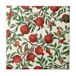 Pomegranates and Bella Moths on off white Ceramic Tile