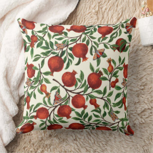 Pomegranates and Bella Moths on off white Cushion