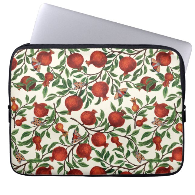 Pomegranates and Bella Moths on off white Laptop Sleeve (Front)