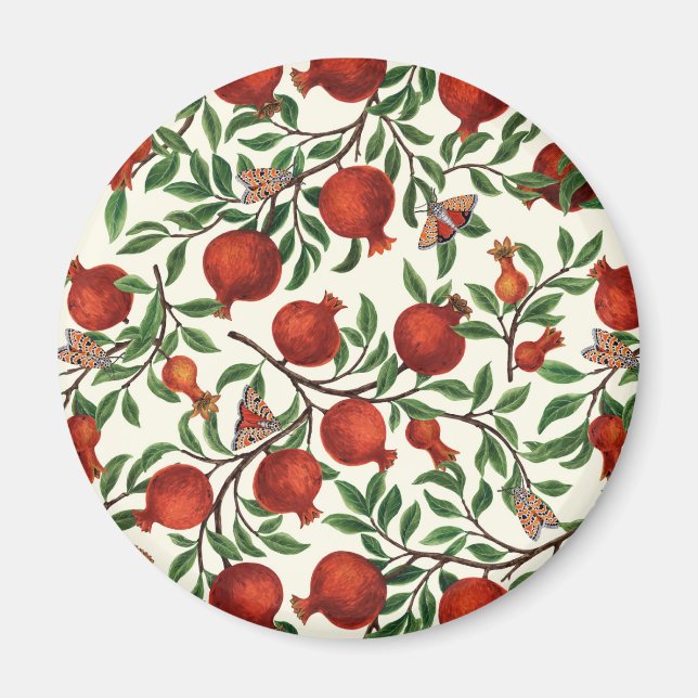 Pomegranates and Bella Moths on off white Magnet (Front)
