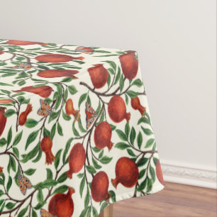 Pomegranates and Bella Moths on off white Tablecloth
