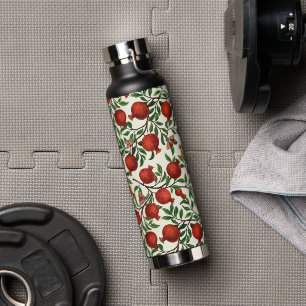 Pomegranates and Bella Moths on off white Water Bottle