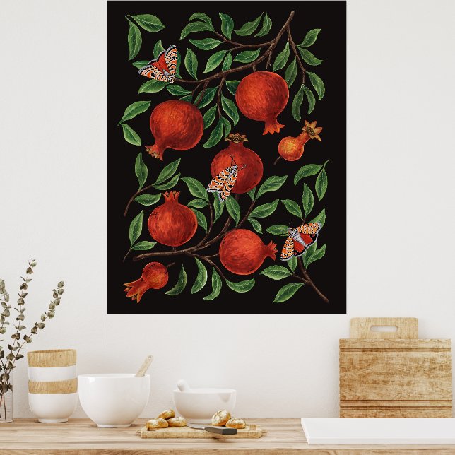 Pomegranates and Bella Moths  Poster (Kitchen)