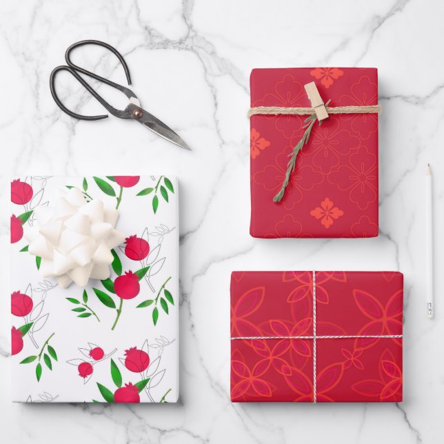 Pomegranates and Coordinating Prints Wrapping Paper Sheet (Front)