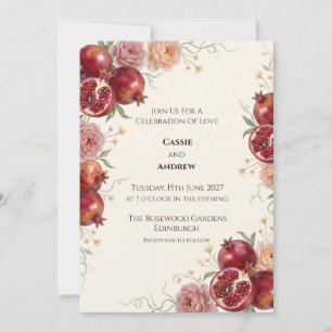 pomegranates and delicate garden roses invitation