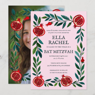 Pomegranates B'nai Bat Bar Mitzvah Custom Photo Invitation