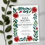 Pomegranates Custom Bat Bar Mitzvah Watercolor Invitation<br><div class="desc">Perfect card to announce a bar mitzvah, bat mitzvah or other Jewish celebration! Hand made art for you! FULLY CUSTOMIZABLE! Click on “Personalise” above to edit the text. Click "edit using design tool" to adjust the fonts, colours and placements. Also you can easily change the card style to have square...</div>