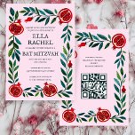 Pomegranates Custom B'nai Bat Bar Mitzvah QR Code Invitation<br><div class="desc">Perfect card to announce a bar mitzvah, bat mitzvah or other Jewish celebration! Hand made art for you! FULLY CUSTOMIZABLE! Click on “Personalise” above to edit the text and add your link to the QR code. Click "edit using design tool" to adjust the fonts, colours and placements and to delete...</div>