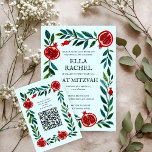 Pomegranates Custom QR Bat Bar Mitzvah Watercolor Enclosure Card<br><div class="desc">Perfect enclosure card to include with invitations for a bar mitzvah, bat mitzvah or other Jewish celebration! Hand made art for you! FULLY CUSTOMIZABLE! Click on “Personalise” above to edit the text and add your link to the QR code. Click "edit using design tool" to adjust the fonts, colours and...</div>
