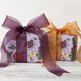 Pomegranates, Figs and Honey Bees Purple Wrapping Paper
