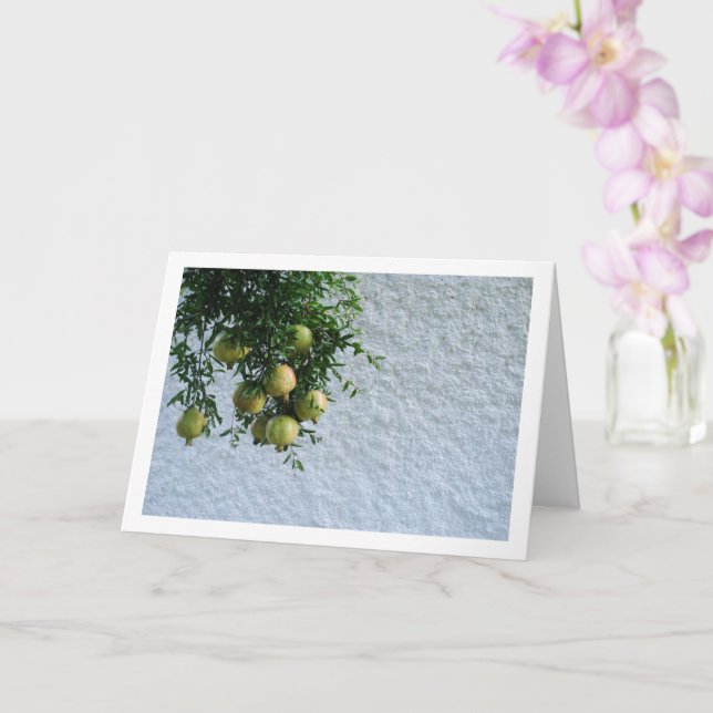 Pomegranates in Tree, White Wall Portrait Card (Orchid)