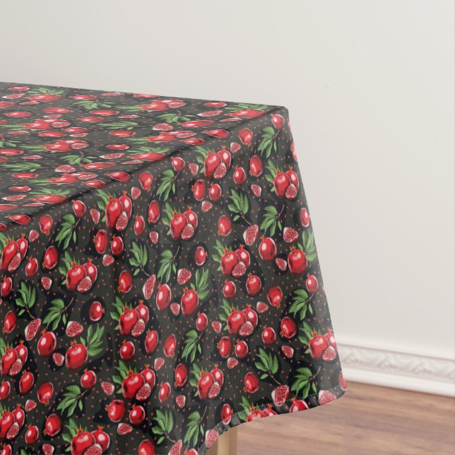 Pomegranates on Black Jewish Rosh Hashanah Star Tablecloth (In Situ)