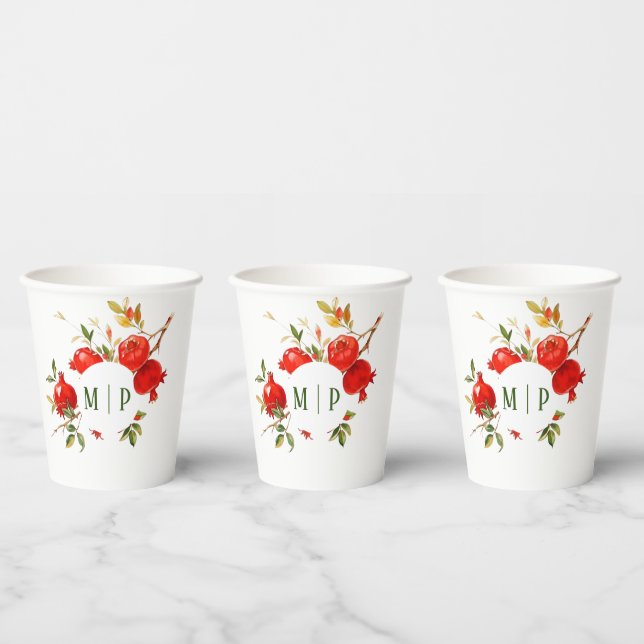 Pomegranates watercolor theme Bright colors Paper Cups (Multi)