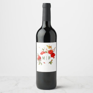 Pomegranates watercolor theme Bright colors Wine Label