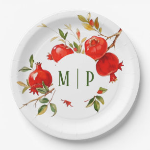 Pomegranates watercolor theme Bright colours Paper Plate