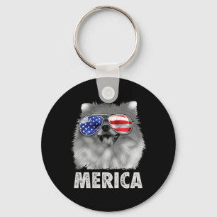 Pomeranian 4th Of July America Men Aamerican Flag Key Ring