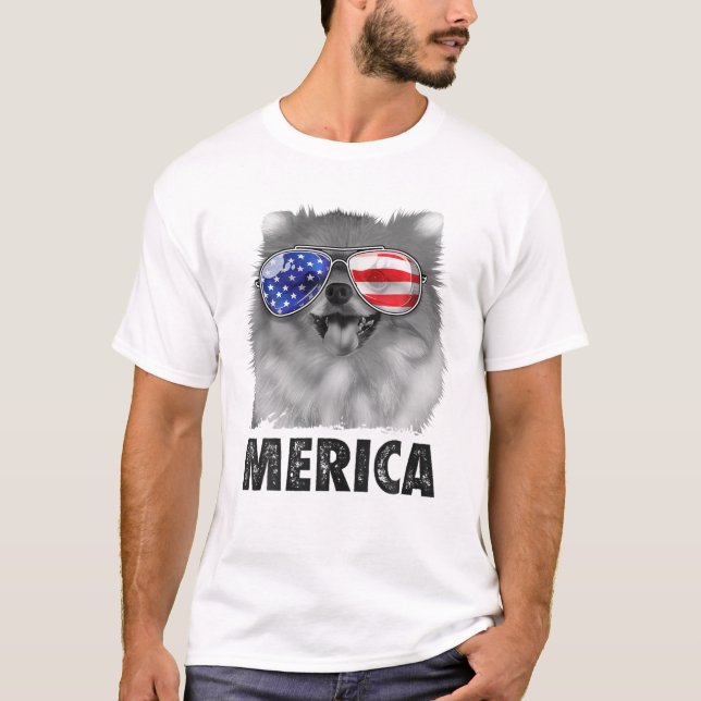 Pomeranian 4Th Of July Merica Men American Flag Po T-Shirt (Front)