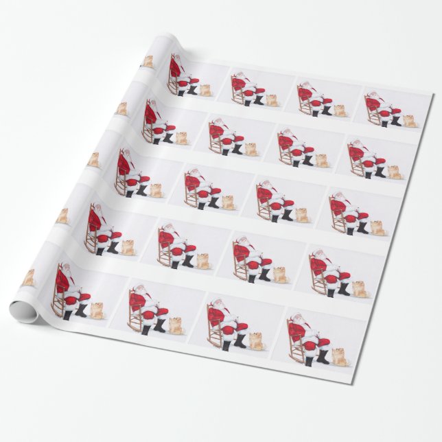Pomeranian and Santa Dog Art Wrapping Paper (Unrolled)