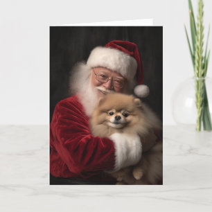 Pomeranian and Santa Holiday Card