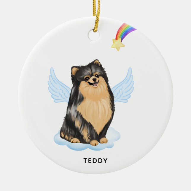 Pomeranian Angel Personalised Dog Pet Memorial  Ceramic Ornament (Front)