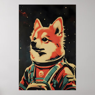 Pomeranian Astronaut Poster, Pomeranian Retro Poster