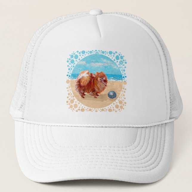 Pomeranian at the Seashore Trucker Hat (Front)