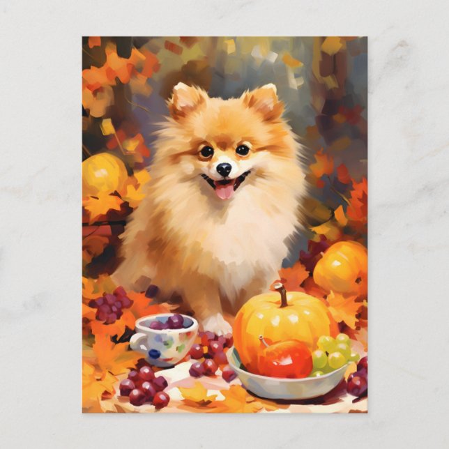 Pomeranian Autumn Thanksgiving  Postcard (Front)