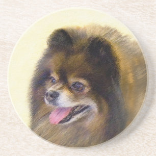 Pomeranian Black and Tan Painting Original Dog Art Coaster