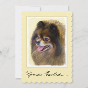 Pomeranian Black and Tan Painting Original Dog Art Invitation