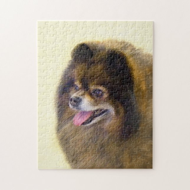 Pomeranian Black and Tan Painting Original Dog Art Jigsaw Puzzle (Vertical)