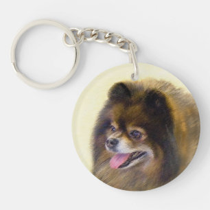 Pomeranian Black and Tan Painting Original Dog Art Key Ring