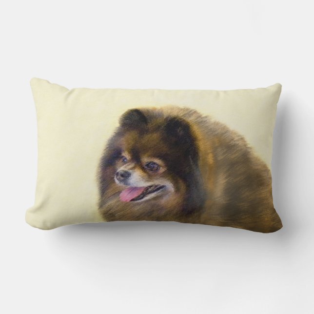 Pomeranian Black and Tan Painting Original Dog Art Lumbar Cushion (Front)