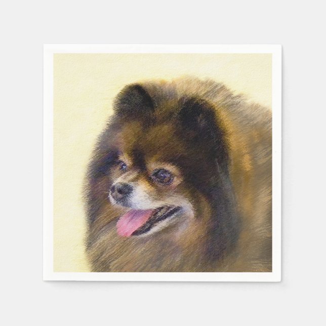 Pomeranian Black and Tan Painting Original Dog Art Napkin (Front)