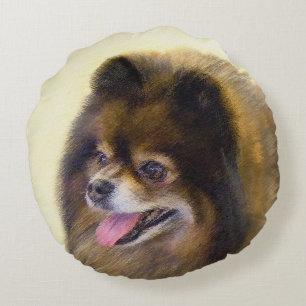 Pomeranian Black and Tan Painting Original Dog Art Round Cushion