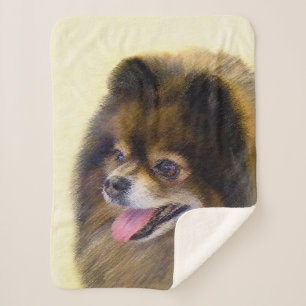 Pomeranian Black and Tan Painting Original Dog Art Sherpa Blanket