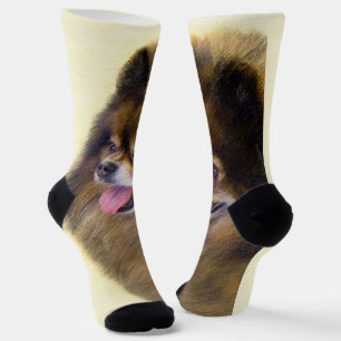 Pomeranian Black and Tan Painting Original Dog Art Socks